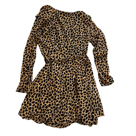 Free People Ruffle Wrap Mini Dress Leopard Print Black Tan - Picture 4 of 11